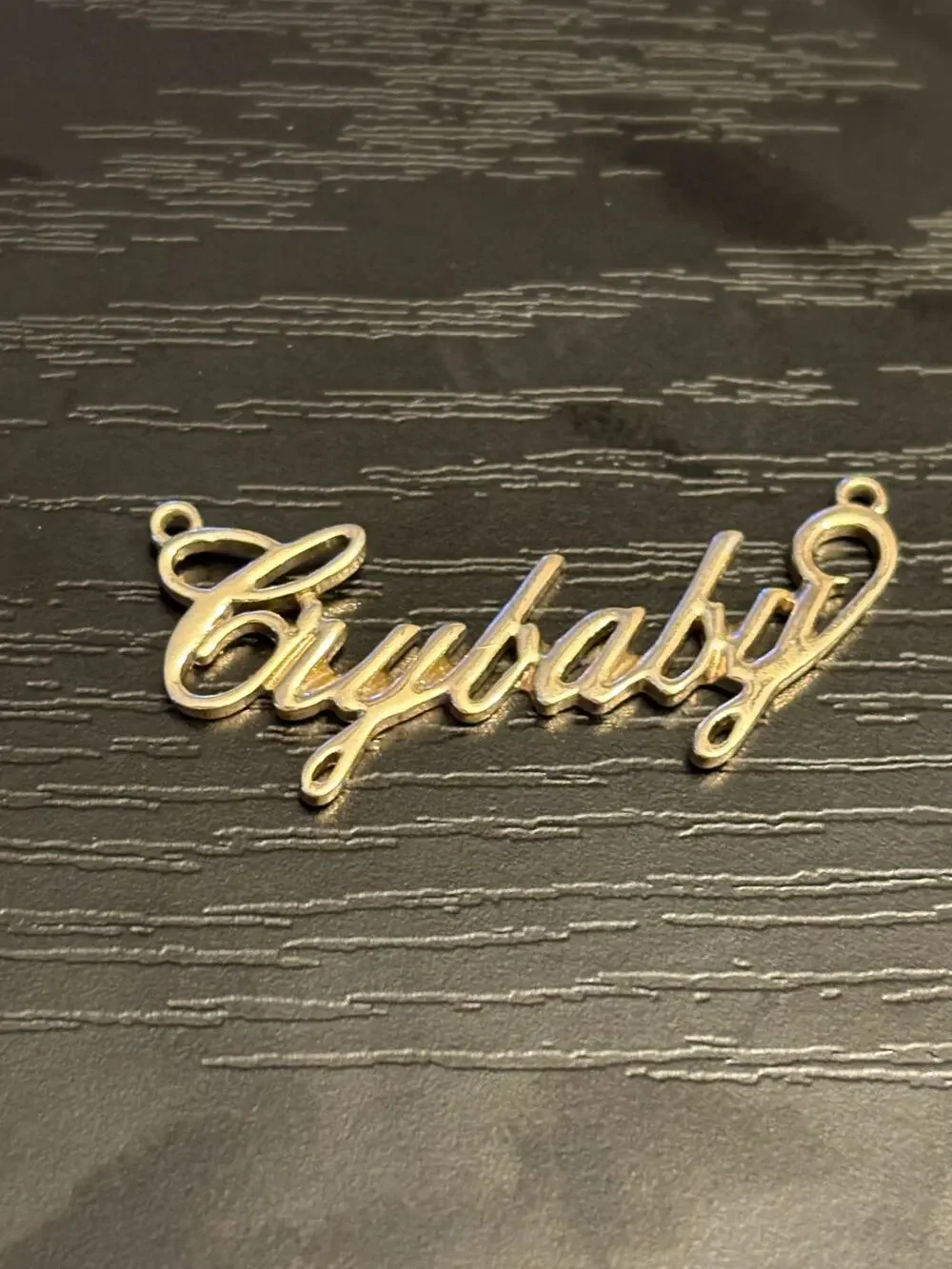 Vintage Crybaby Gold Tone Nameplate Pendant